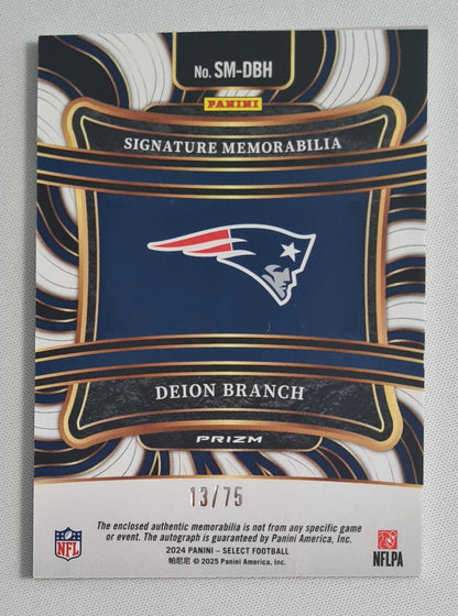 Deion Branch - 2024 Panini Select Football NFL Patriots - Siganture Memorabilia #SM-DBH /Patch / Auto /75