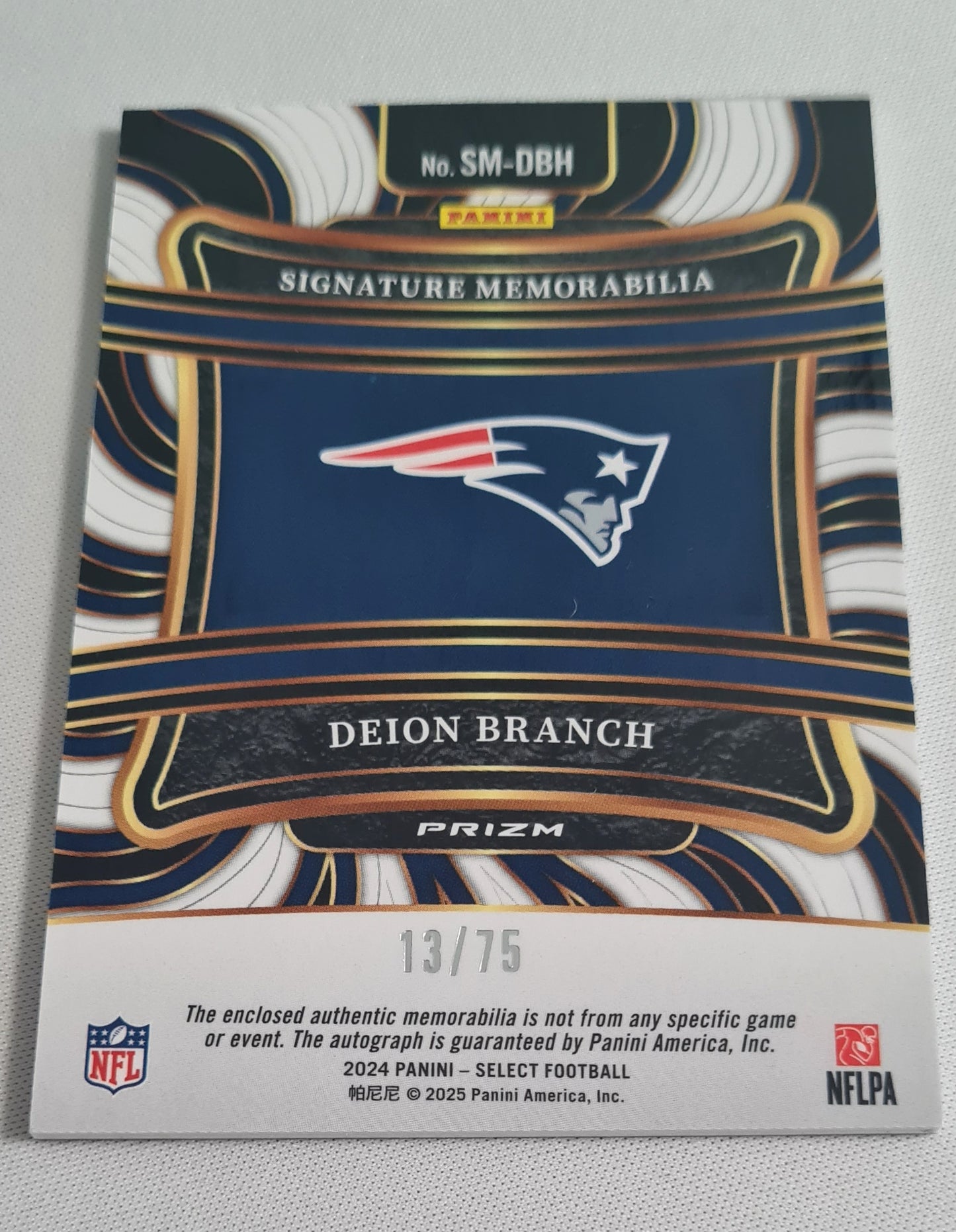 Deion Branch - 2024 Panini Select Football NFL Patriots - Siganture Memorabilia #SM-DBH /Patch / Auto /75