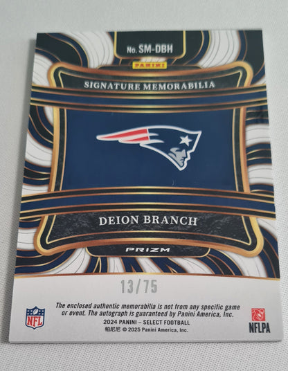 Deion Branch - 2024 Panini Select Football NFL Patriots - Siganture Memorabilia #SM-DBH /Patch / Auto /75