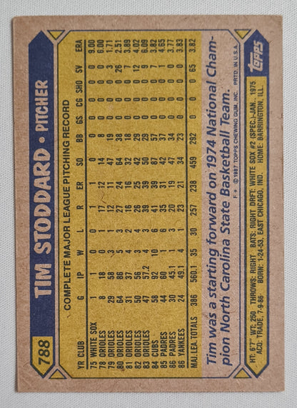 Tim Stoddard - 1987 Topps "Chewing Gum" Card Baseball New York Yankees #788