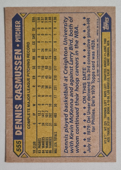 Dennis Rasmussen - 1987 Topps "Chewing Gum" Card Baseball New York Yankees #555