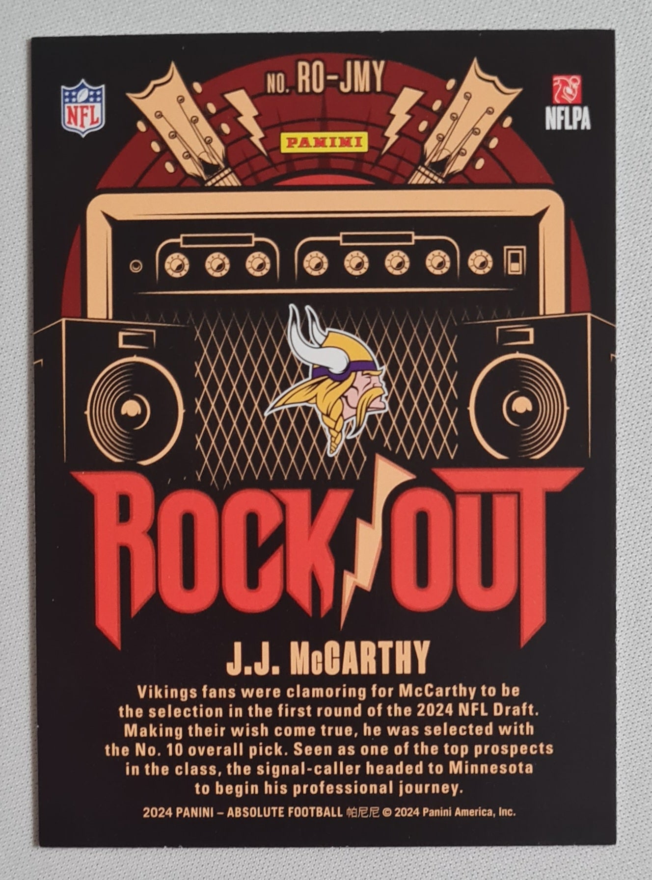 J.J. McCarthy - 2024 Panini Absolute Football NFL Minnesota Vikings -Rock Out- #RO-JMY
