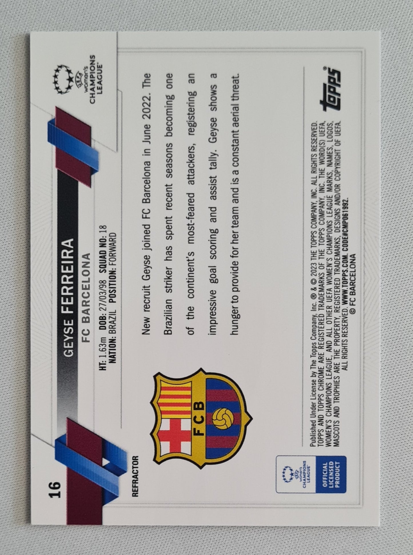 Geyse Ferreira - 2023 Topps Chrome Champions League (RC) #16