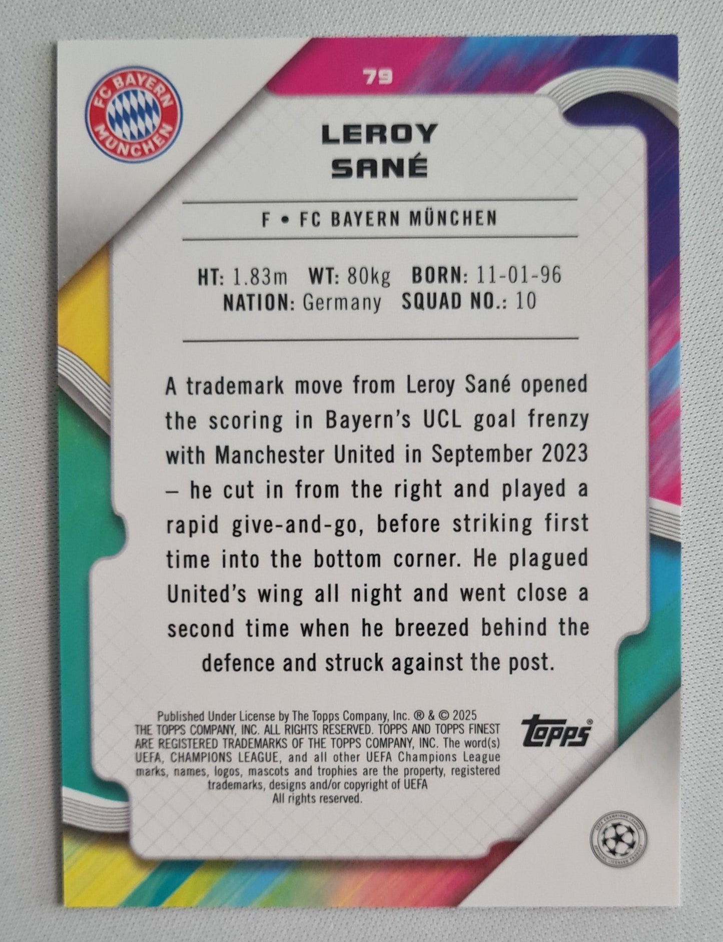Leroy Sané - 2025 Topps Finest Champions League /50 #79