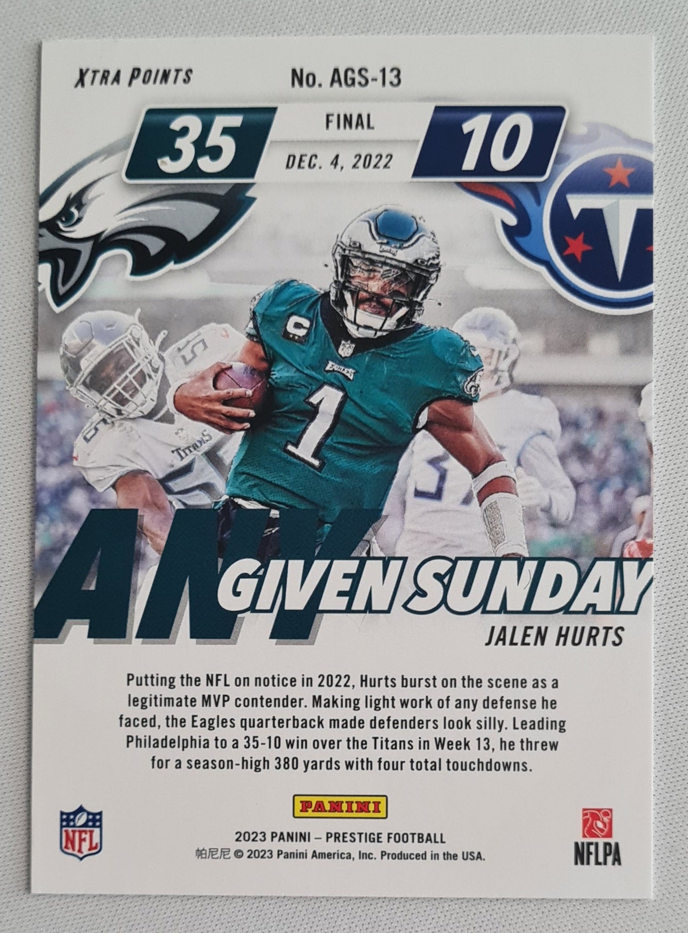 Jalen Hurts - 2023 Panini Prestige Given Sunday #AGS-13