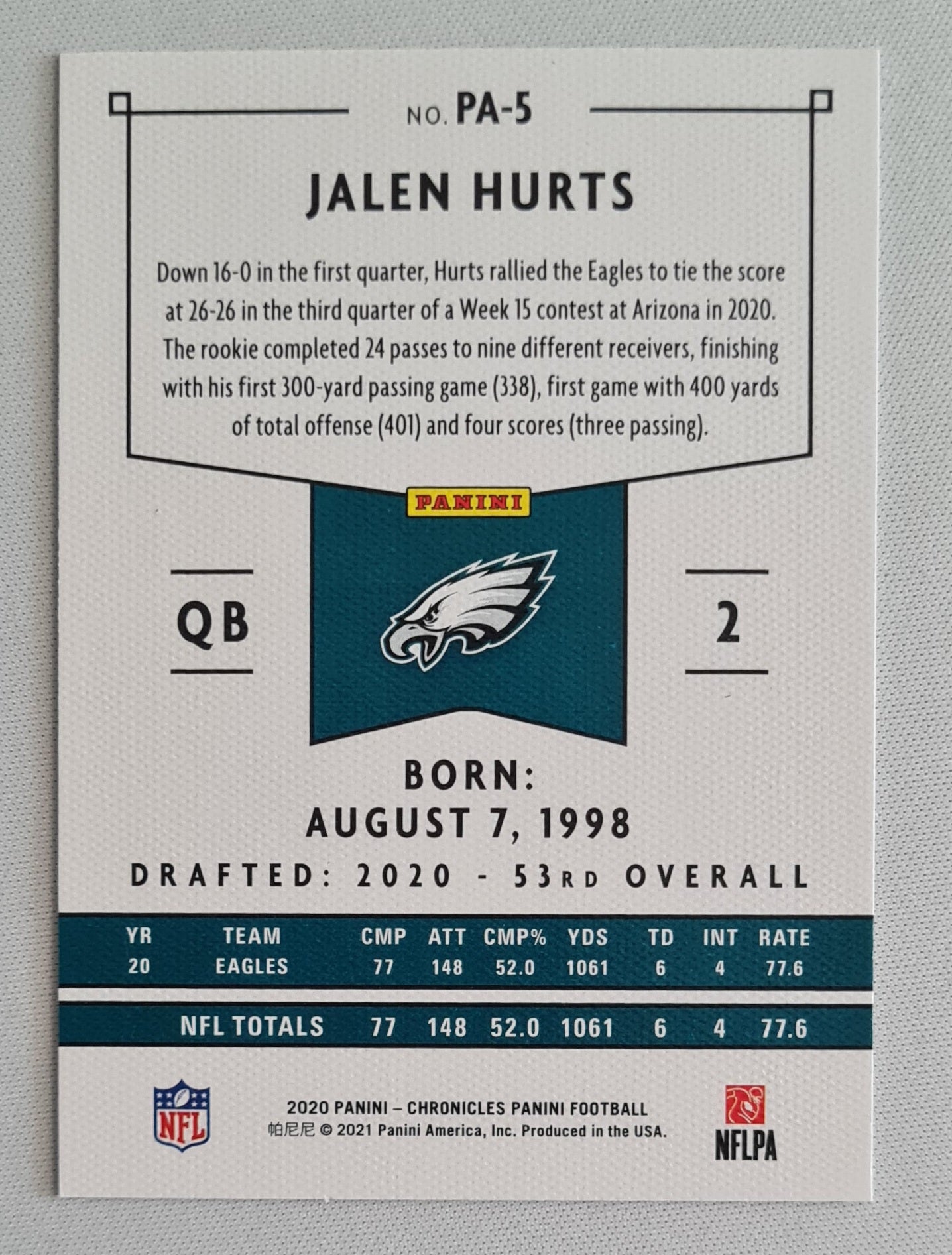 Jalen Hurts - 2020 Panini Chronicles #PA-5