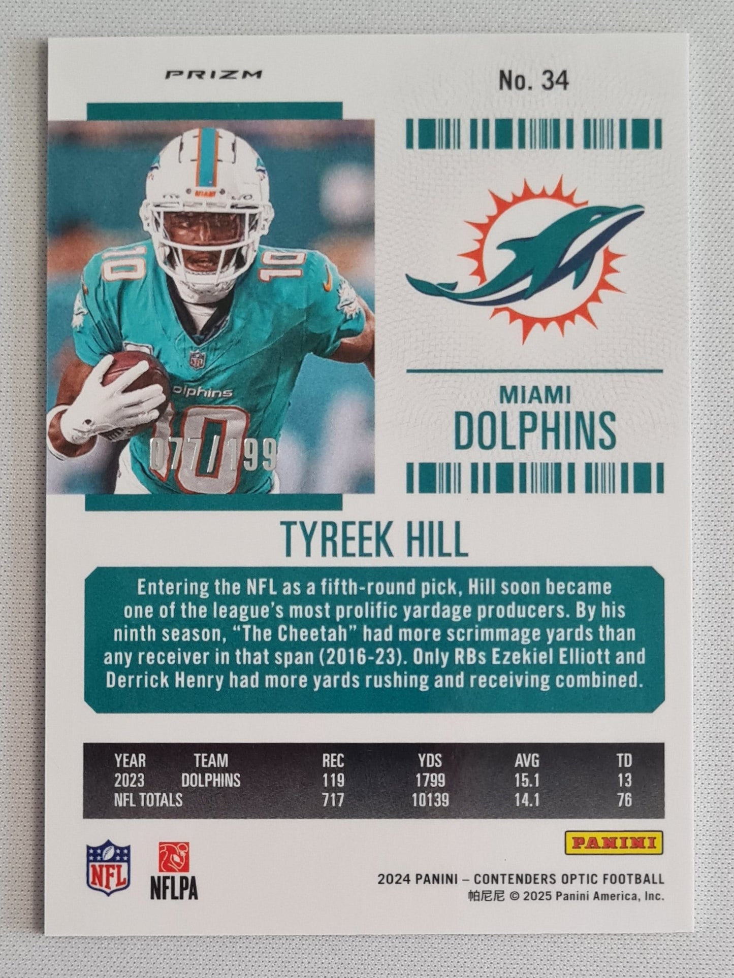 Tyreek Hill - 2024 Panini Contenders Optic Season Ticket Red /199 #34