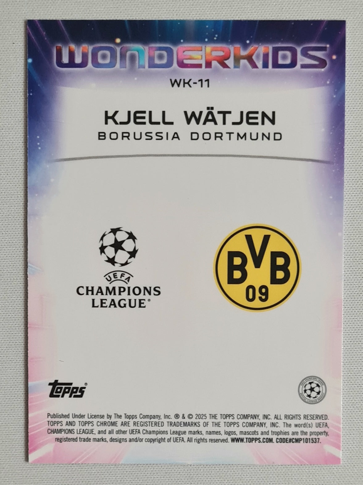Kjell Watjen - 2025 Topps Chrome Wonderkids (RC) Borussia Dortmund (BVB09) CL - WK-11