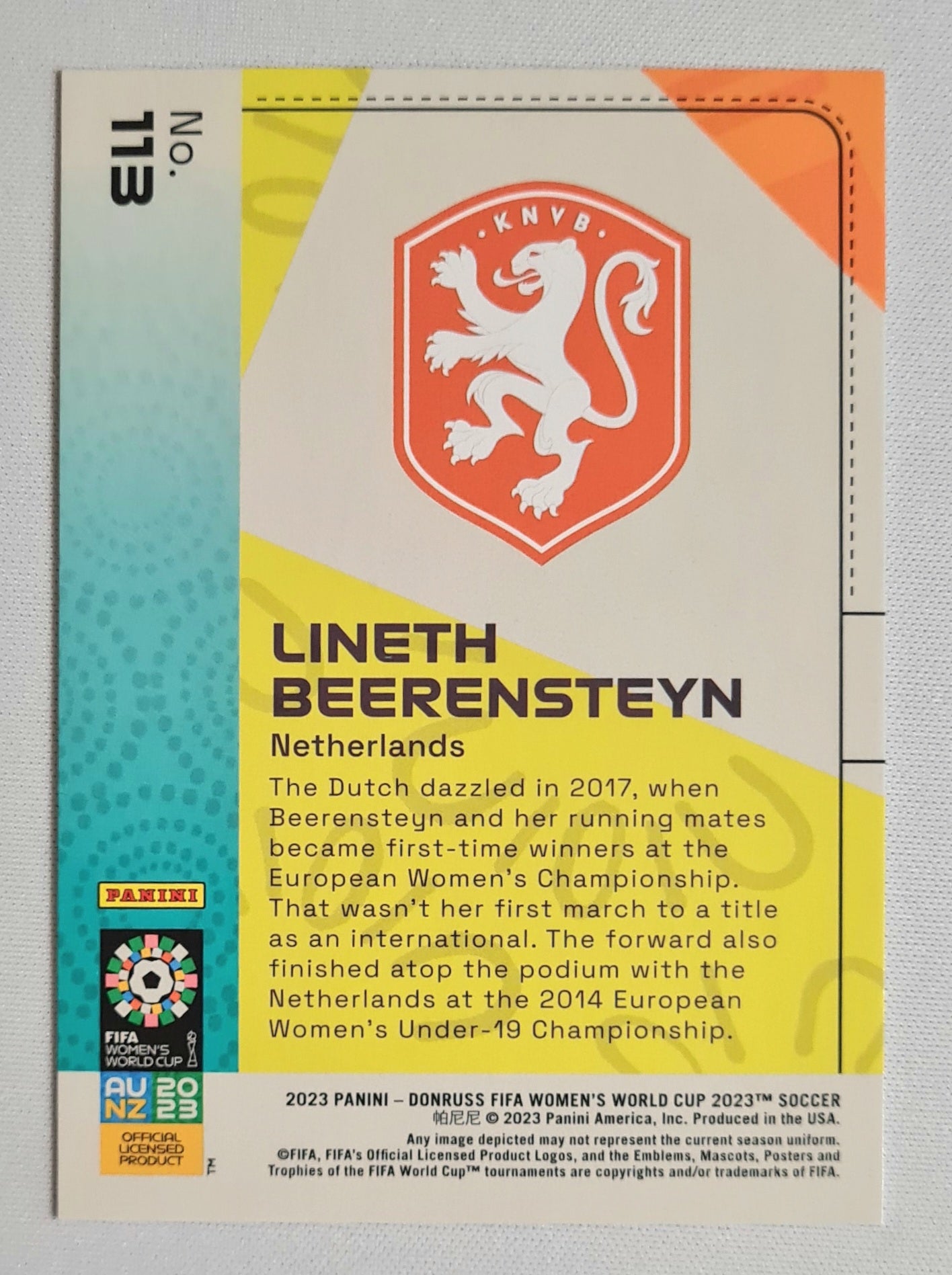 Lineth Beerensteyn - 2023 Panini Donruss FIFA Women's Soccer World Cup 2023 - Team Netherlands KNVB - #113 /99