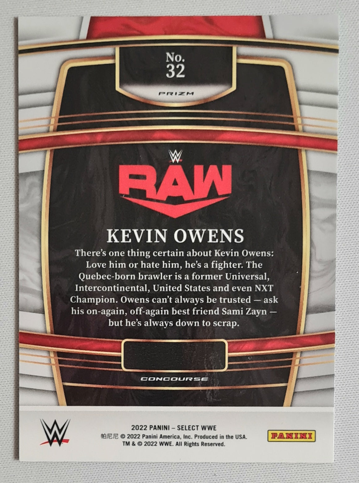 Kevin Owens - 2022 Panini Select WWE Wrestling RAW Prizm Concourse #32 Tri Color