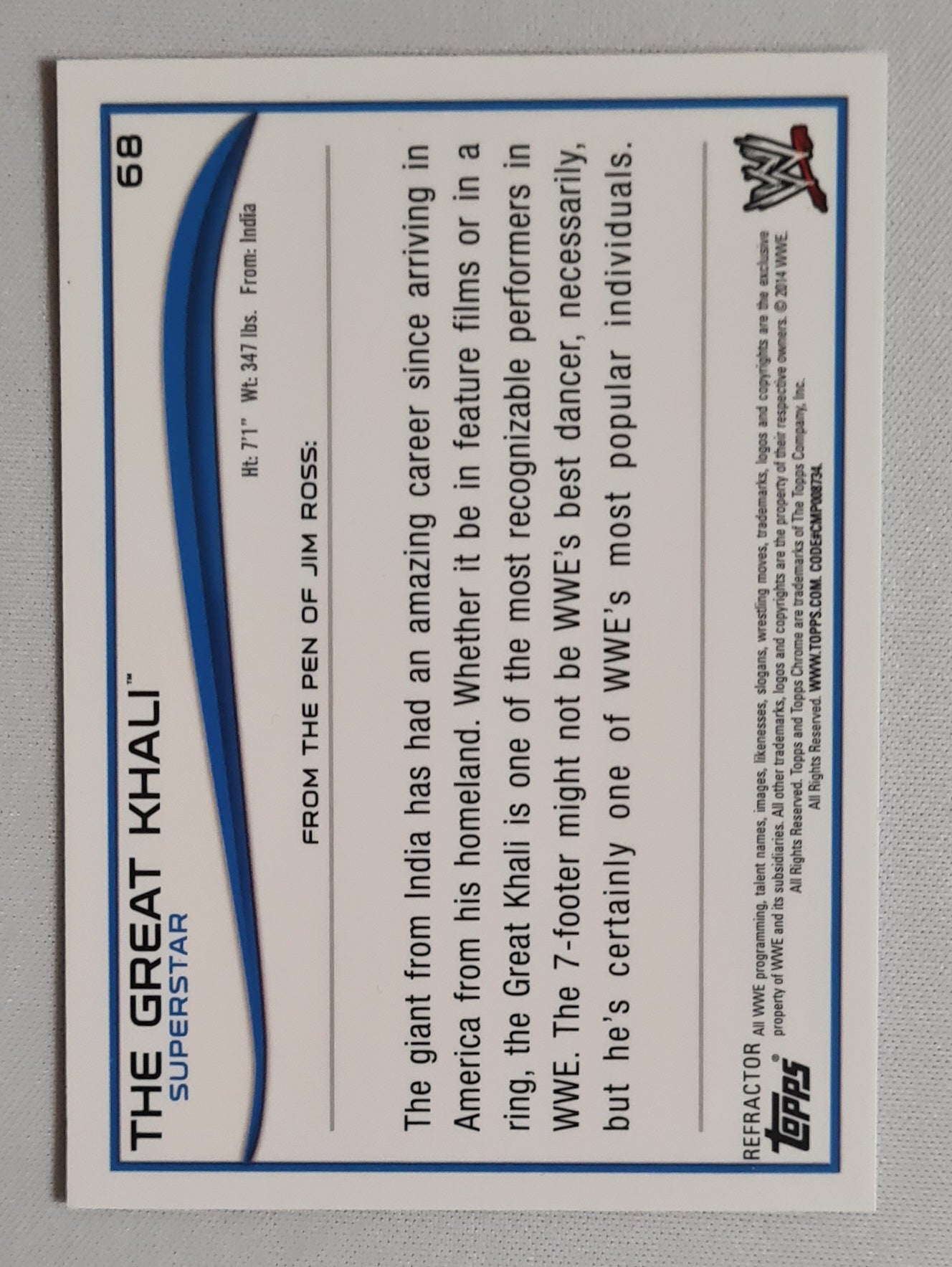 The Great Khali - 2014 Topps Chrome WWE Wrestling #68 Cracked Ice