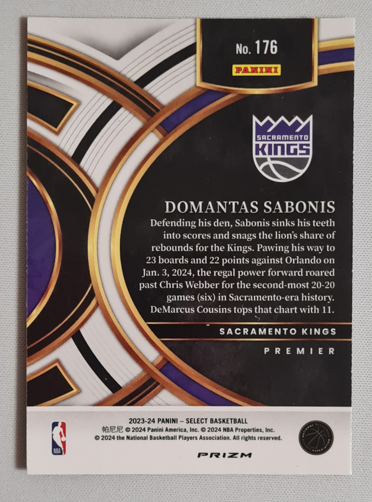 Domantas Sabonis - 2023/24 Panini Select Basketball NBA Sacramento Kings #176 Red Prizm
