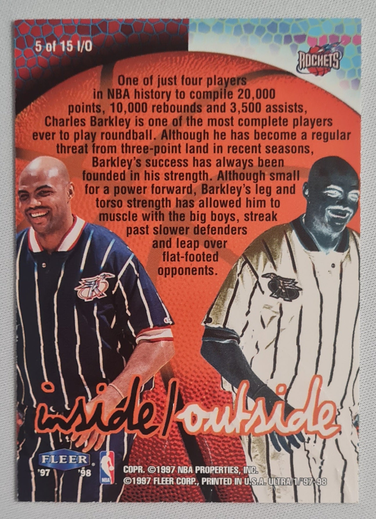 Charles Barkley - 1997 Fleer NBA Inside/Outside Houston Rockets 5 of 15 I/O