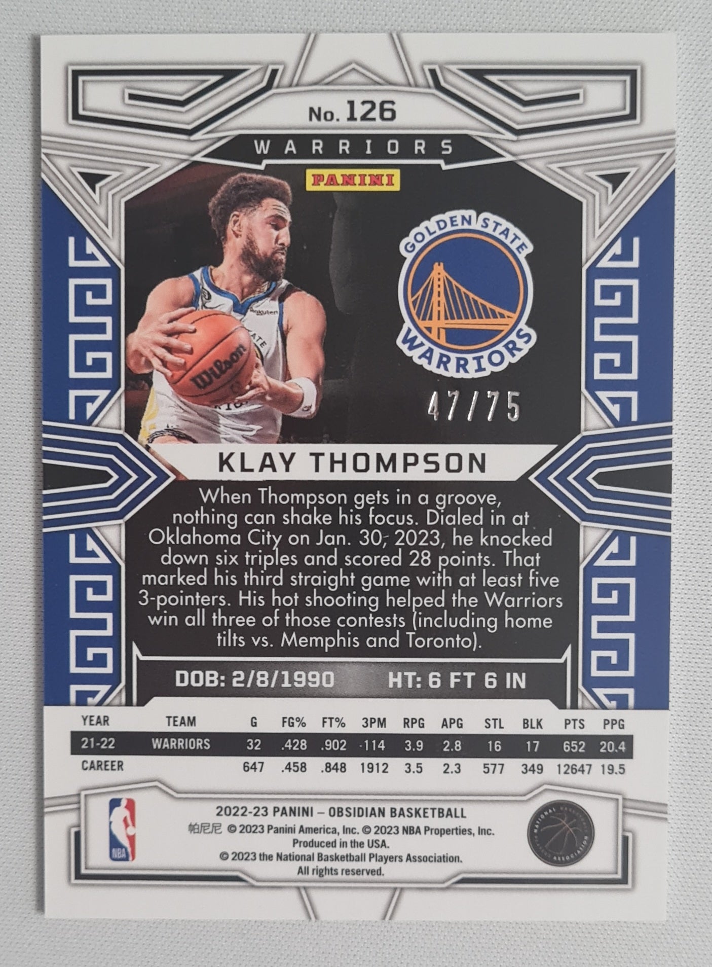 Klay Thompson - 2022/23 Panini Obsidian Basketball NBA Electric Etch Red Yellow & Green Flood #126 /75
