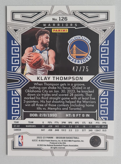 Klay Thompson - 2022/23 Panini Obsidian Basketball NBA Electric Etch Red Yellow & Green Flood #126 /75