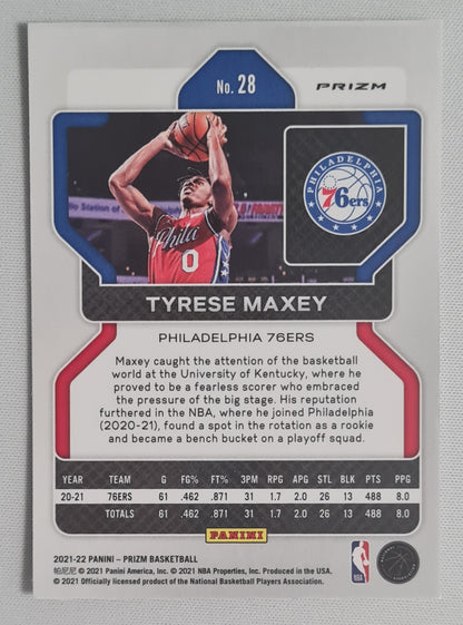 Tyrese Maxey - 2021/22 Panini Prizm Basketball NBA Philadelphia 76-ers #28 Silver Cracked Ice