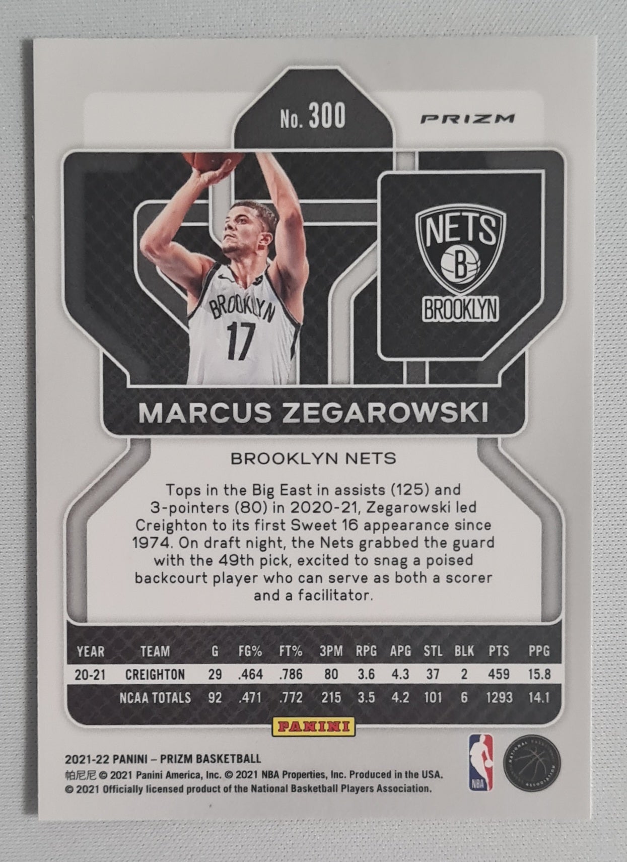 Marcus Zegarowski - 2021/22 Panini Prizm Basketball NBA Brooklyn Nets #300 Silver Cracked Ice
