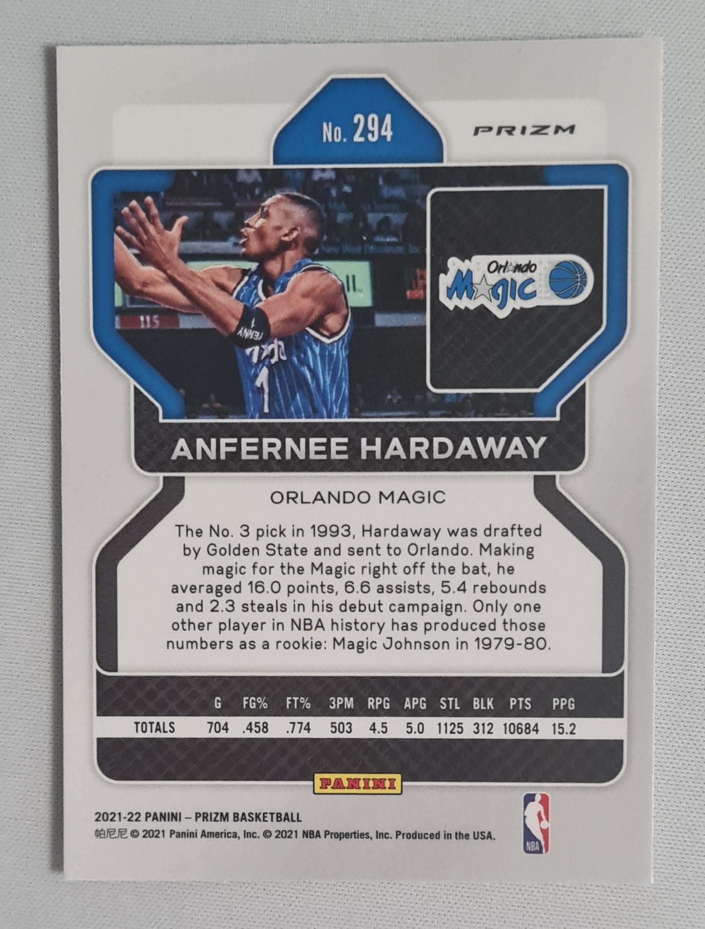 Anfernee Hardaway - 2021/22 Panini Prizm Basketball NBA Orlando Magic #294 Silver Cracked Ice