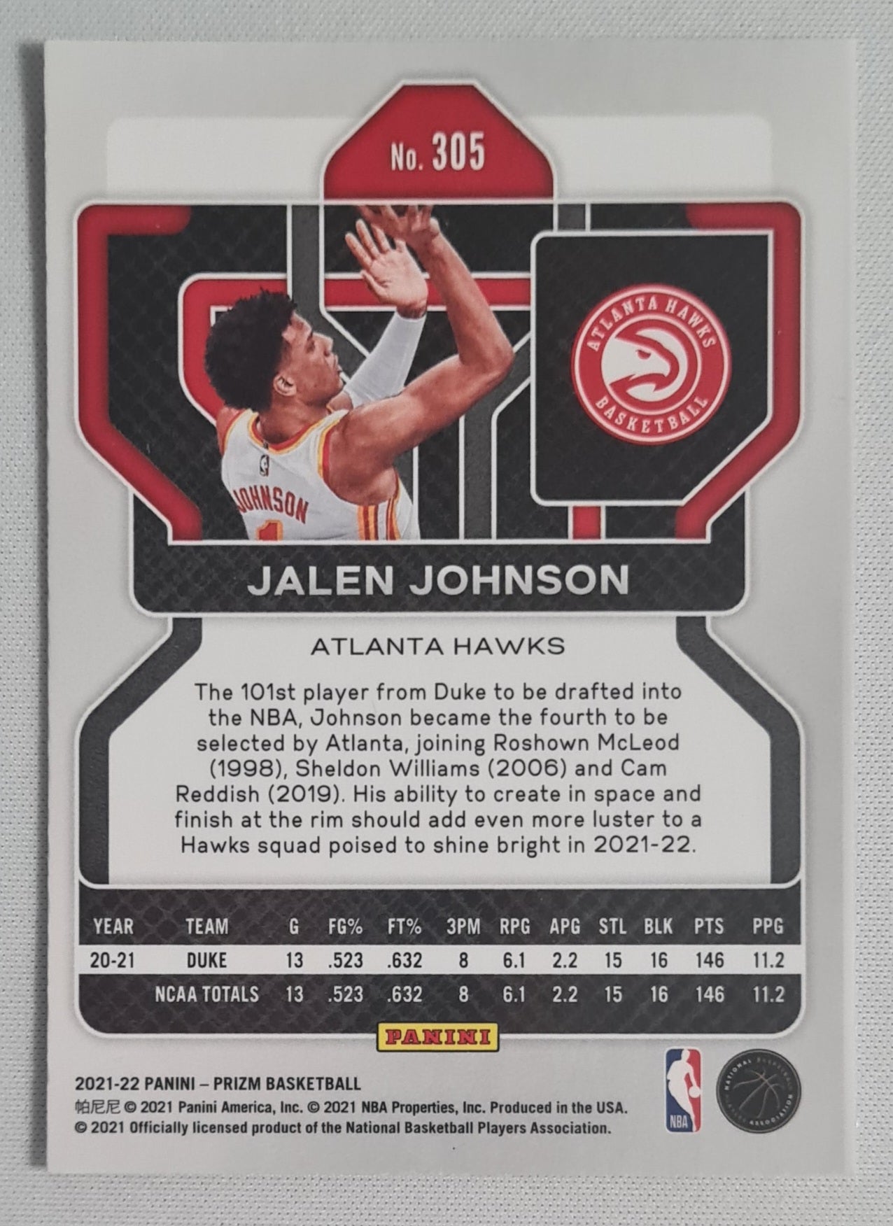 Jalen Johnson - 2021/22 Panini Prizm Basketball NBA Atlanta Hawks (RC) #305