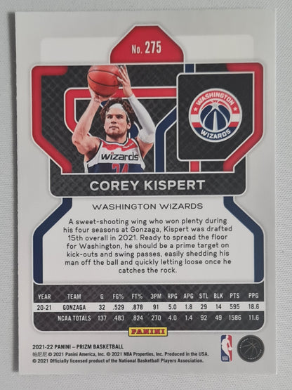 Corey Kispert - 2021/22 Panini Prizm Basketball NBA Washington Wizards (RC) #275