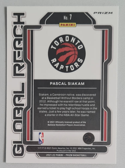 Pascal Siakam - 2021/22 Panini Prizm Basketball NBA Toronto Raptors Global Reach #7 Refractor