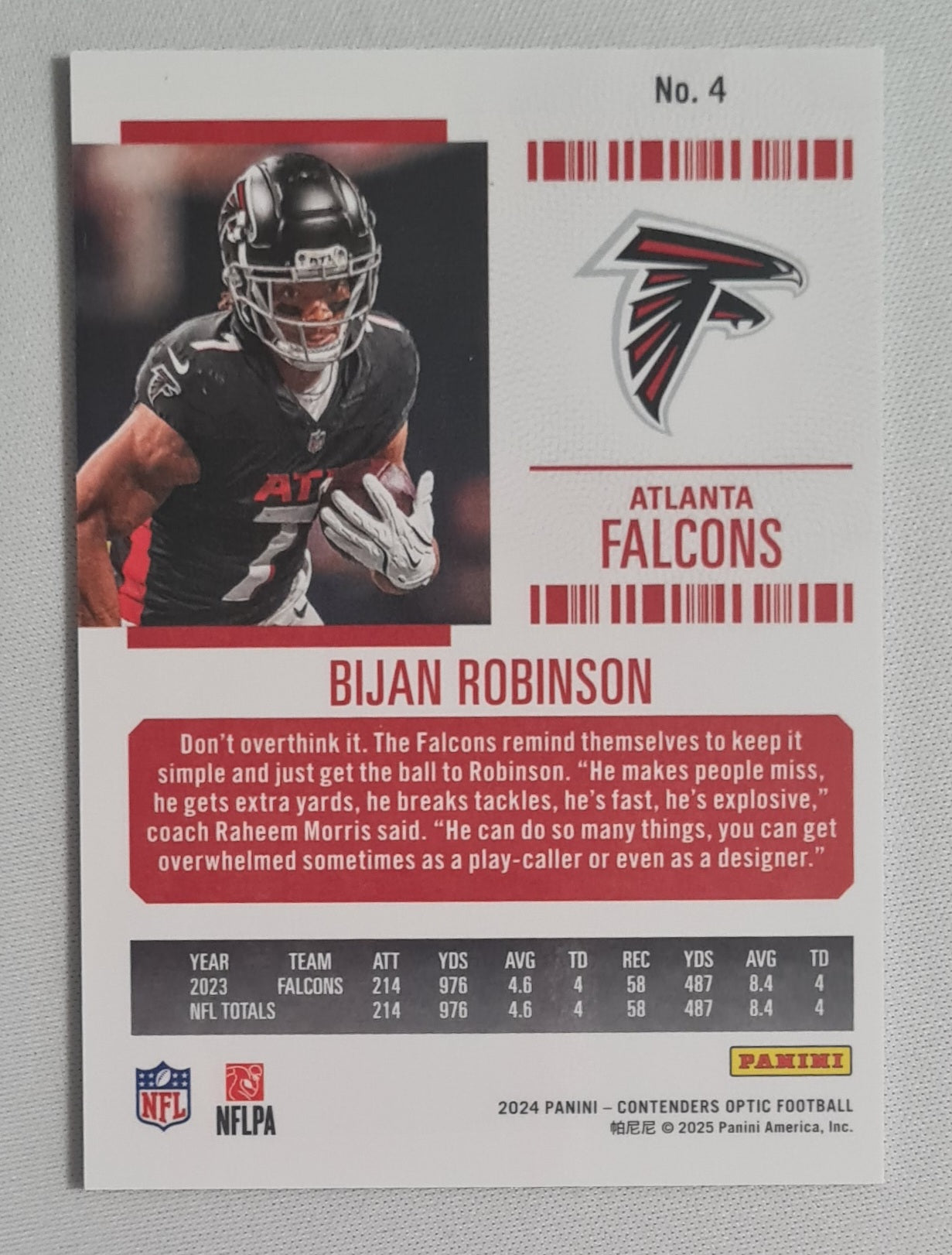 Bijan Robinson - 2024 Panini Contenders Optic Football NFL Season Ticket Atlanta Falcons #4