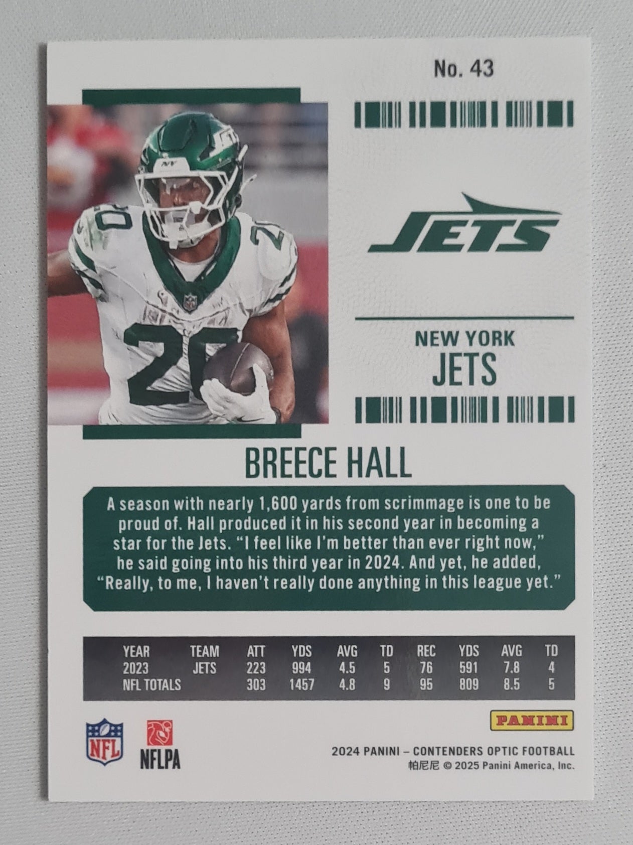 Breece Hall - 2024 Panini Contenders Optic Football NFL Season Ticket NY Jets #43