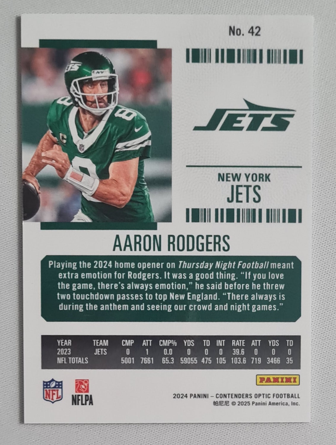 Aaron Rodgers - 2024 Panini Contenders Optic Football NFL Season Ticket NY Jets #42