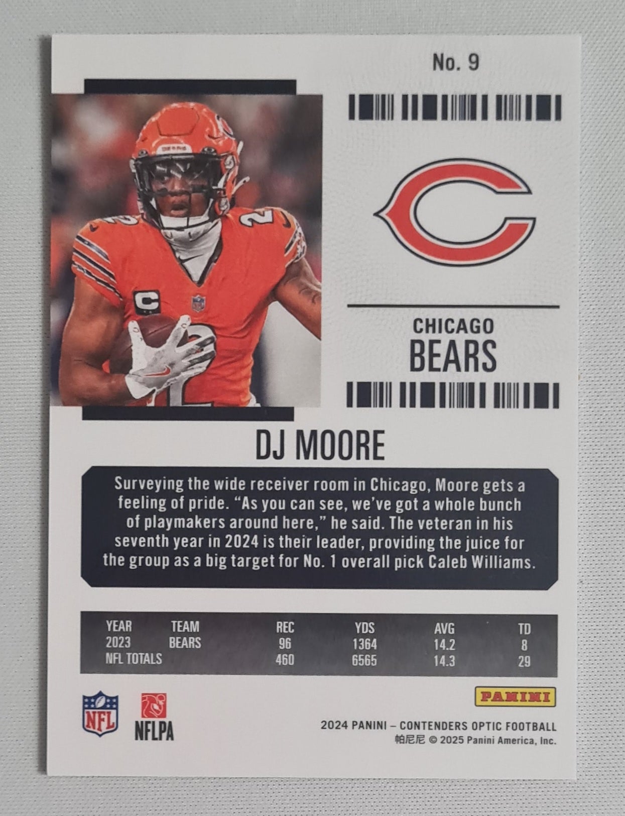 DJ Moore - 2024 Panini Contenders Optic Football NFL Season Ticket Chicago Bears #9