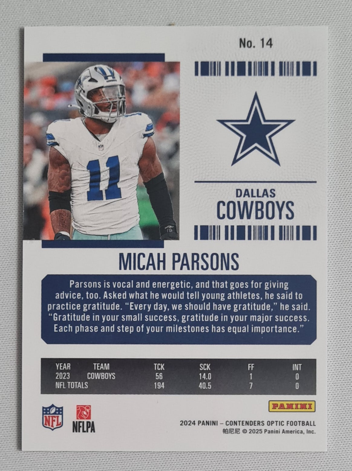 Micah Parsons - 2024 Panini Contenders Optic Football NFL Season Ticket Dallas Cowboys #14