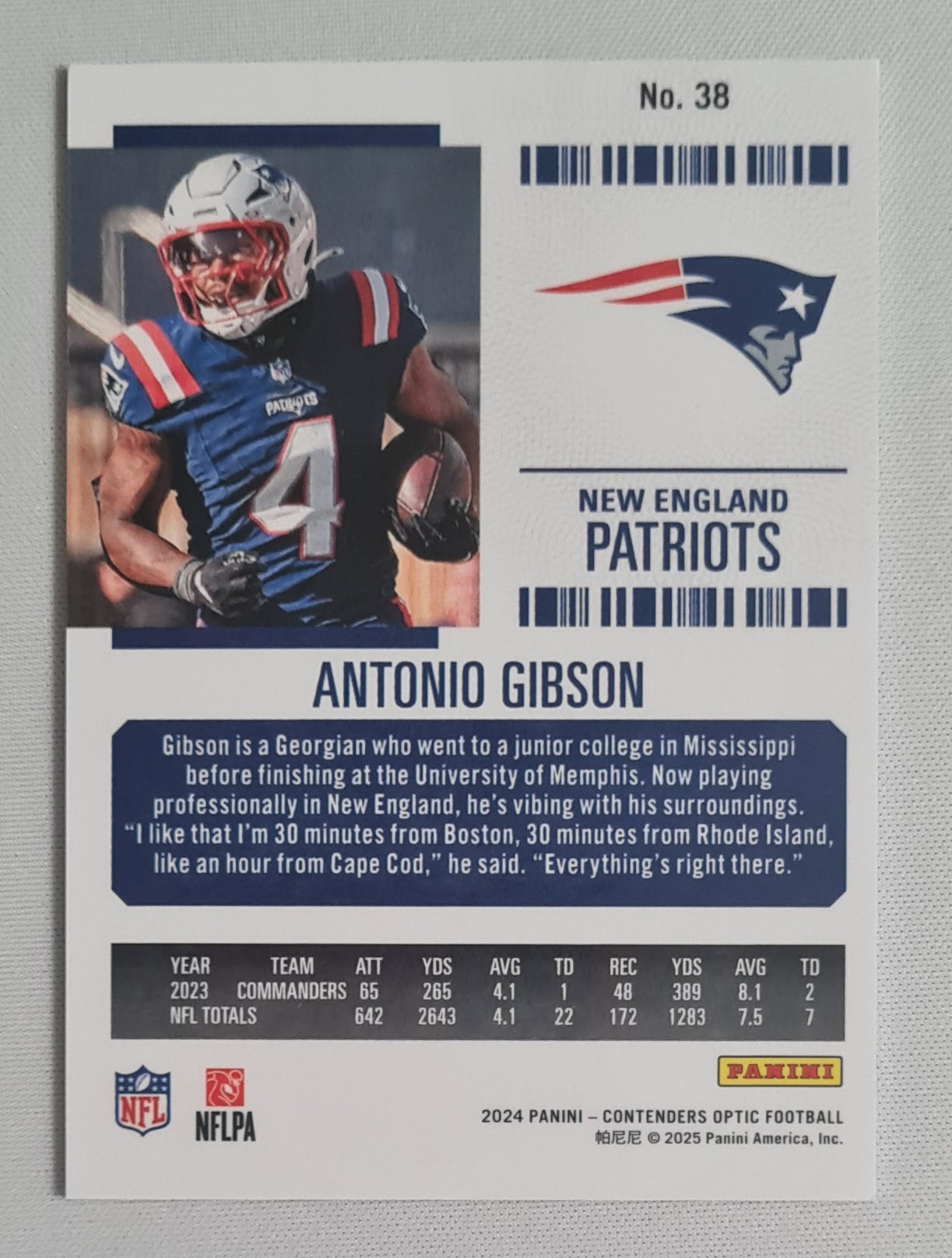 Antonio Gibson - 2024 Panini Contenders Optic Football NFL Season Ticket New England Patriots #38