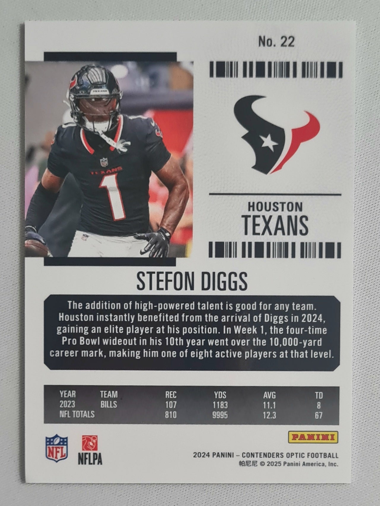 Stefon Diggs - 2024 Panini Contenders Optic Football NFL Season Ticket Houston Texans #22