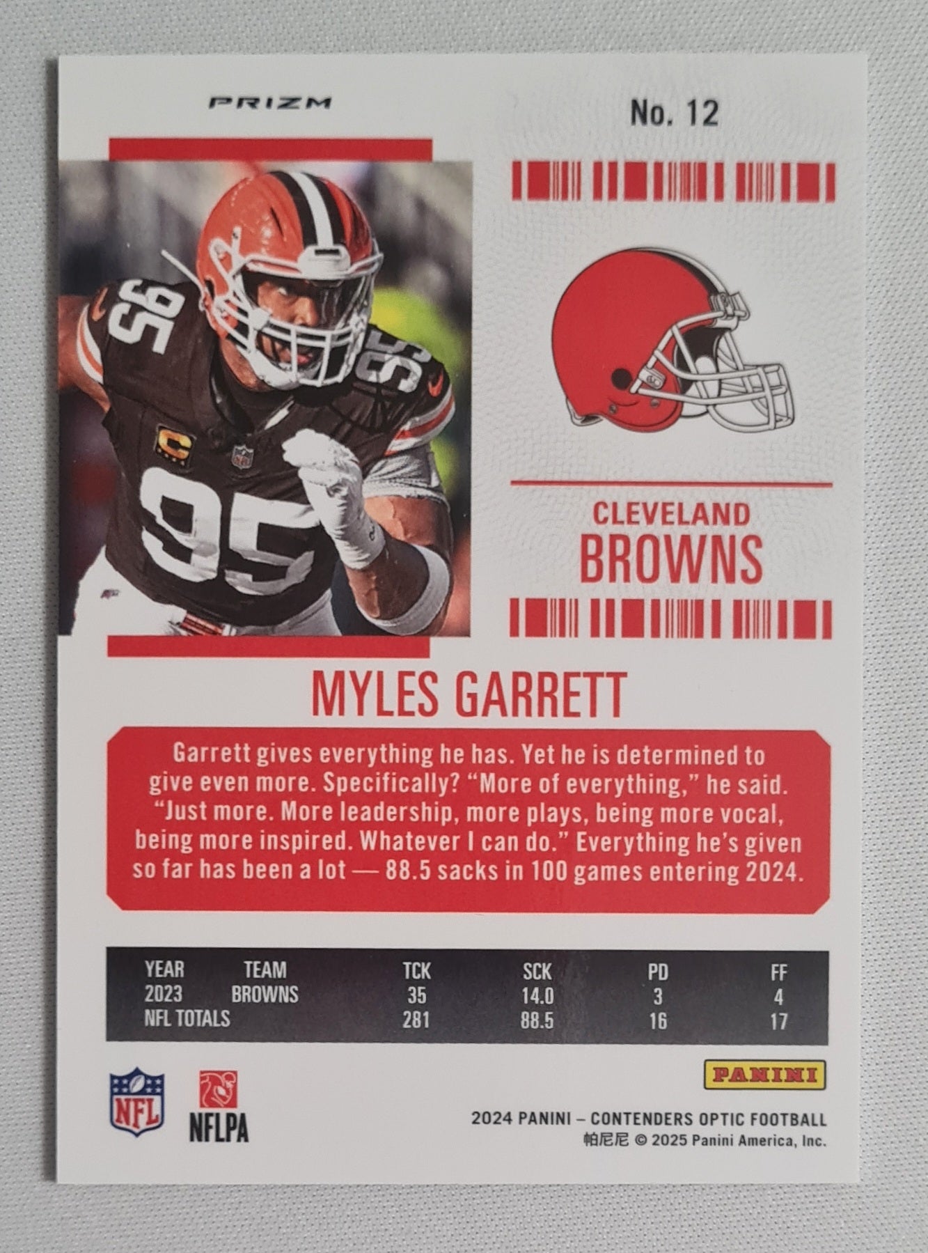 Myles Garrett - 2024 Panini Contenders Optic Football NFL Cleveland Browns Season Ticket #12