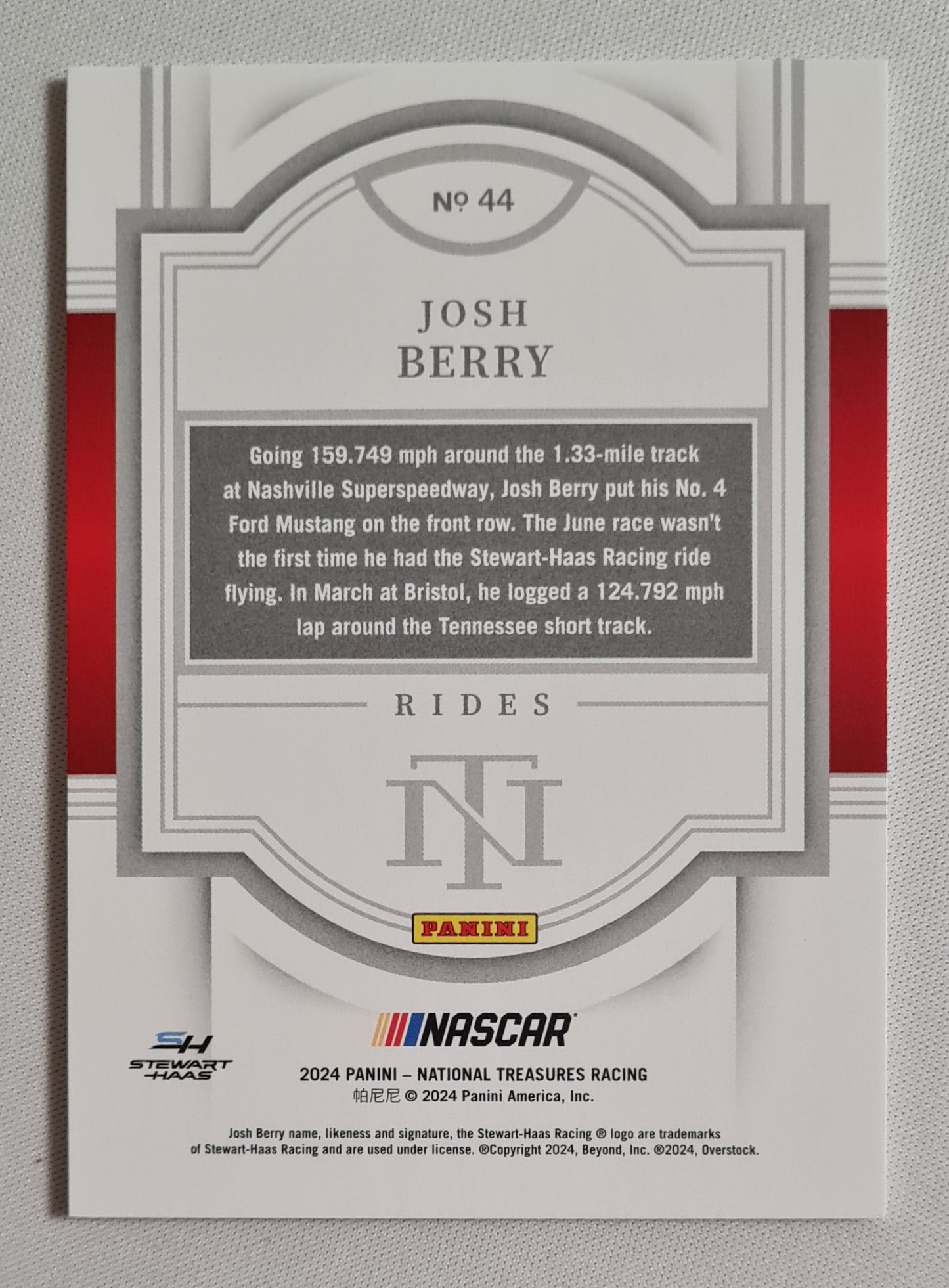 Josh Berry - 2024 Panini NASCAR National Treasures Racing (Rides) #44 /25