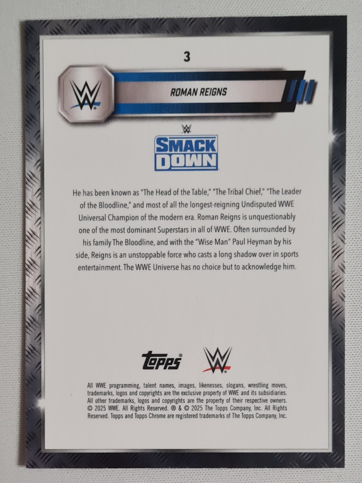 Roman Reigns - 2025 Topps Chrome WWE Wrestling Smack Down #3