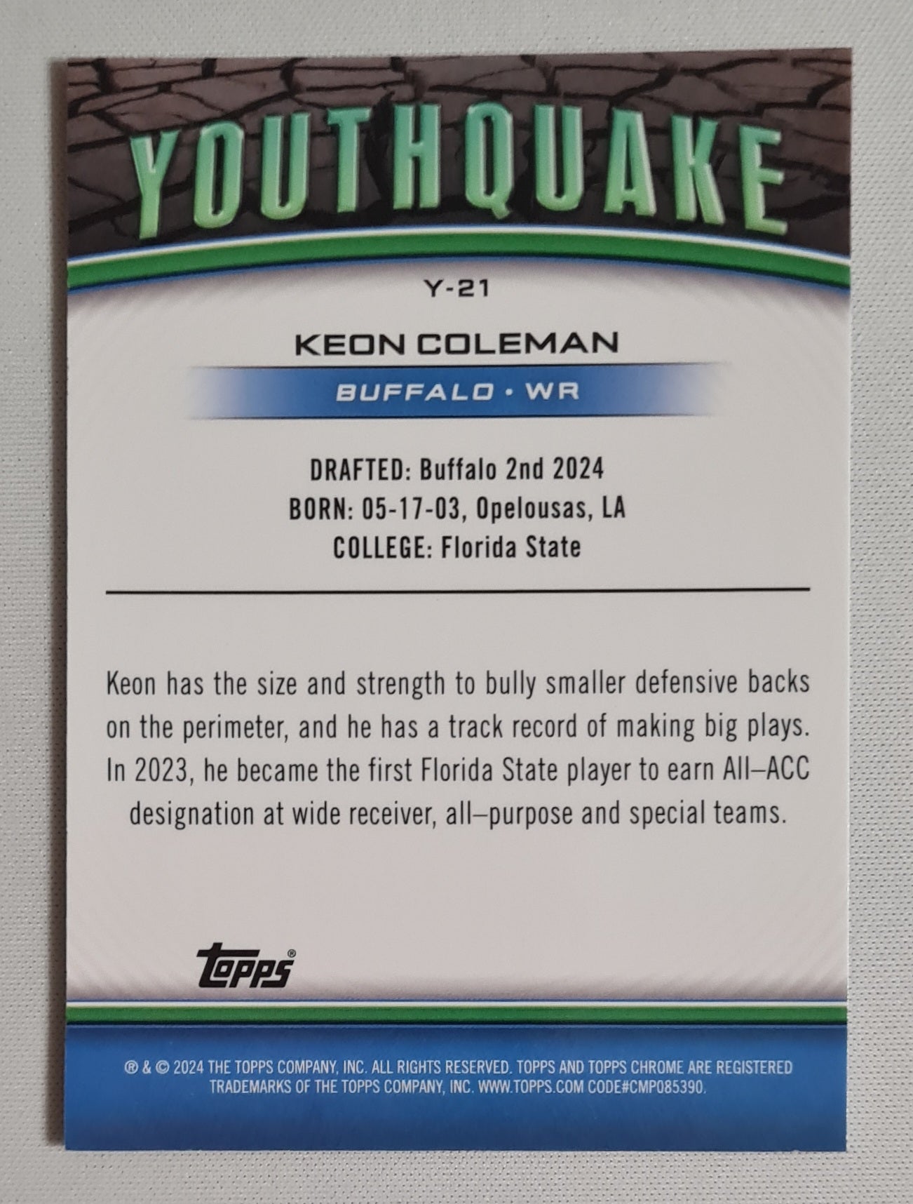 Keon Coleman - 2024 Topps Chrome YouthQuake NFL Buffalo (RC) #Y-21