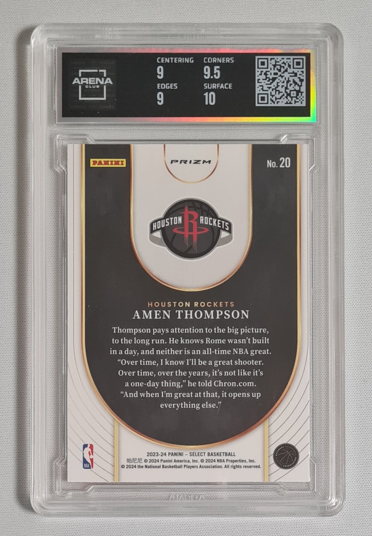 Amen Thompson - 2023/24 Panini Select Neon Icon NBA Basketball Houston Rockets (RC) Arena Club 9.5 MINT