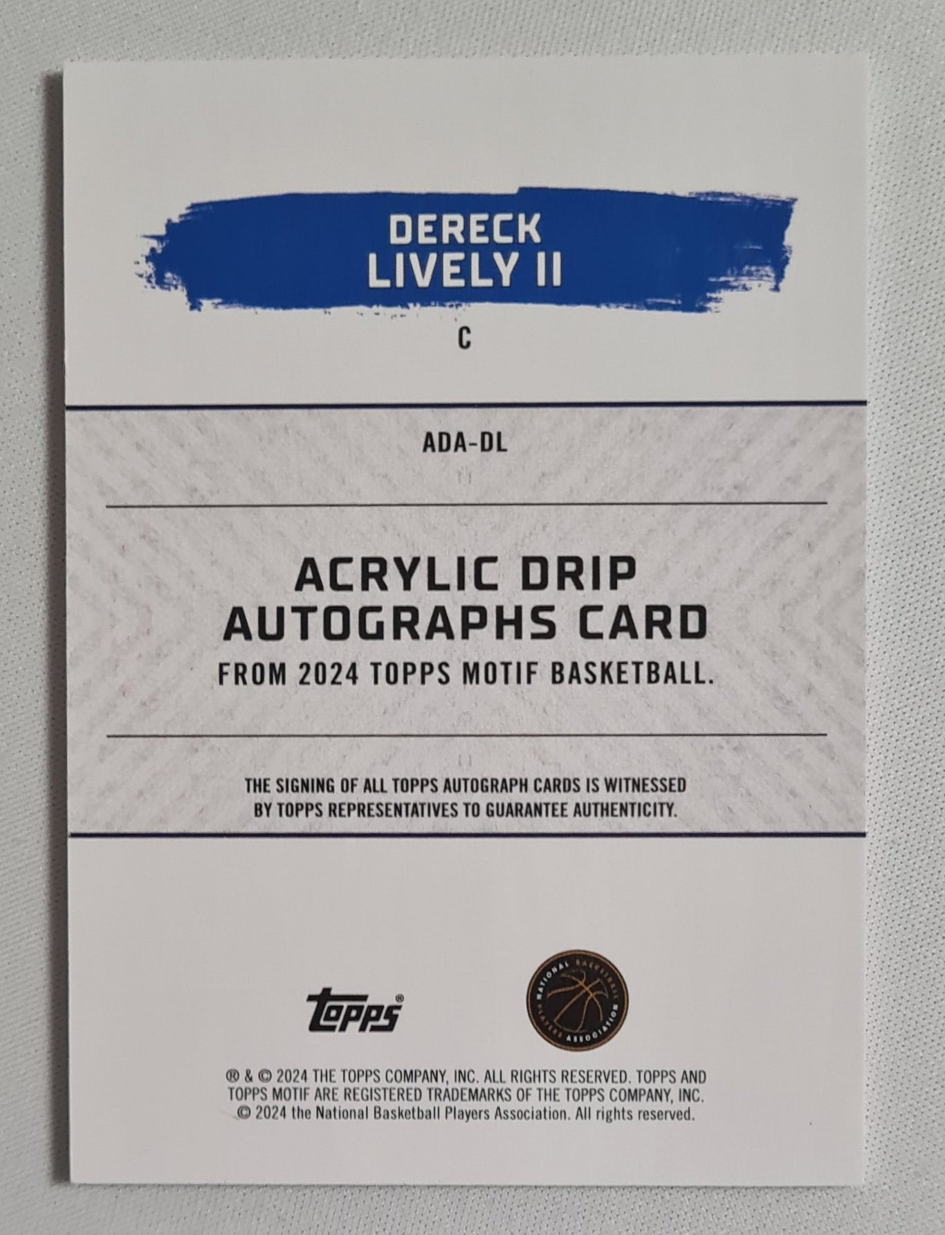 Dereck Lively II - 2024 Topps Acrylic Drip Basketball NBA Dallas (RC) #ADA-DL /49 /Auto