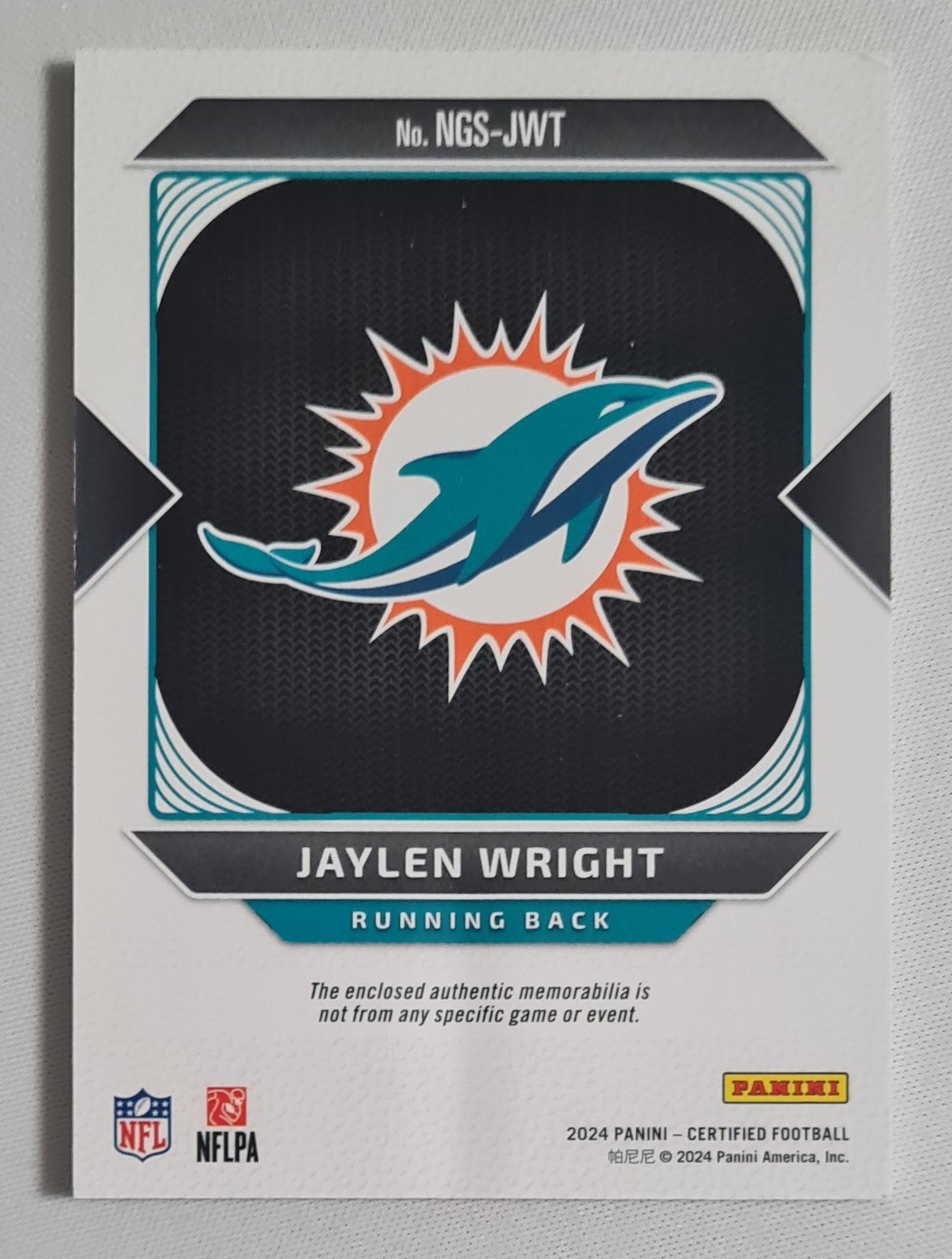 Jaylen Wright - 2024 Panini Certified Football NFL Miami Dolphins New Generation (RC) #NGS-JWT /Patch /99