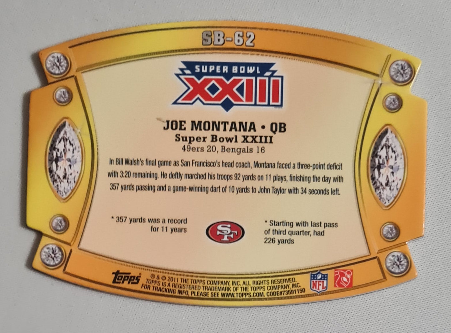 Joe Montana - 2011 Topps NFL San Francisco 49ers Super Bowl XXIII #SB-62 Die Cut - Refractor