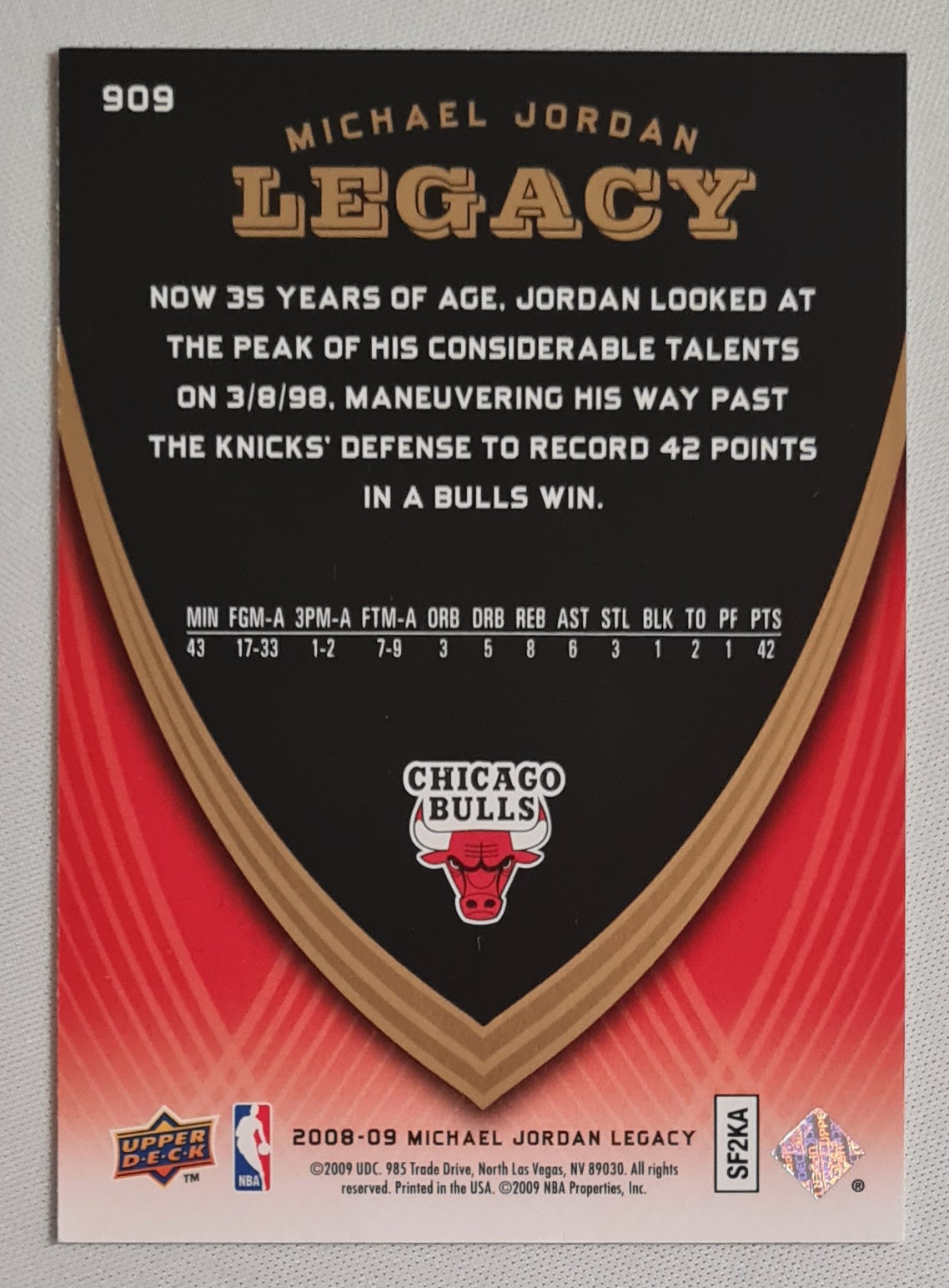 Micheal Jordan - 2008/09 Upper Deck Michael Jordan Legacy NBA Chicago Bulls #909