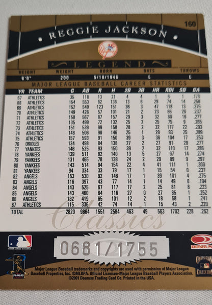 Reggie Jackson - 2001 Donruss Trading Card MLB Classics Legend NY Yankees #160 /1755