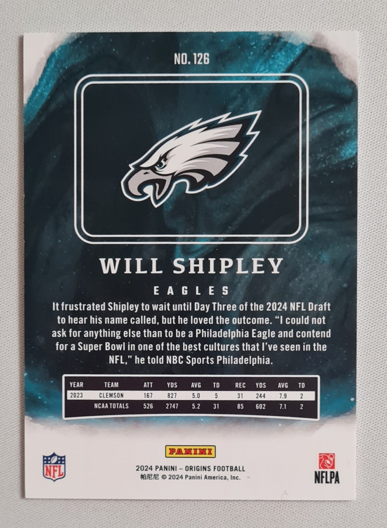 Will Shipley - 2024 Panini Origins Football NFL Eagles (RC) #126 Red /149