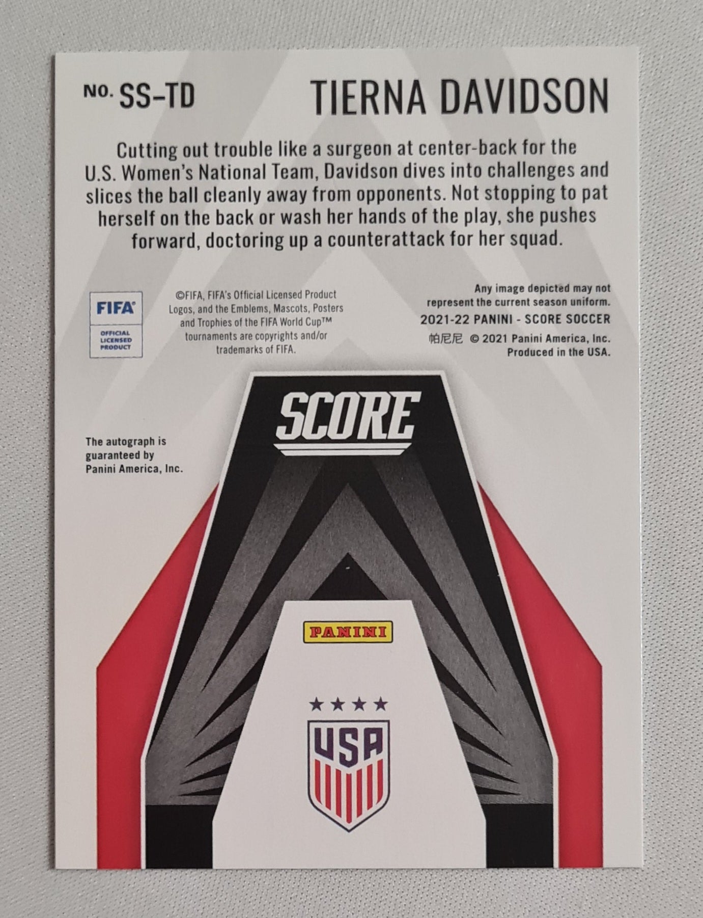 Tierna Davidson - 2021/22 Panini Score Soccer National Team USA (FIFA) Score Signatures #SS-TD /199 Autograph