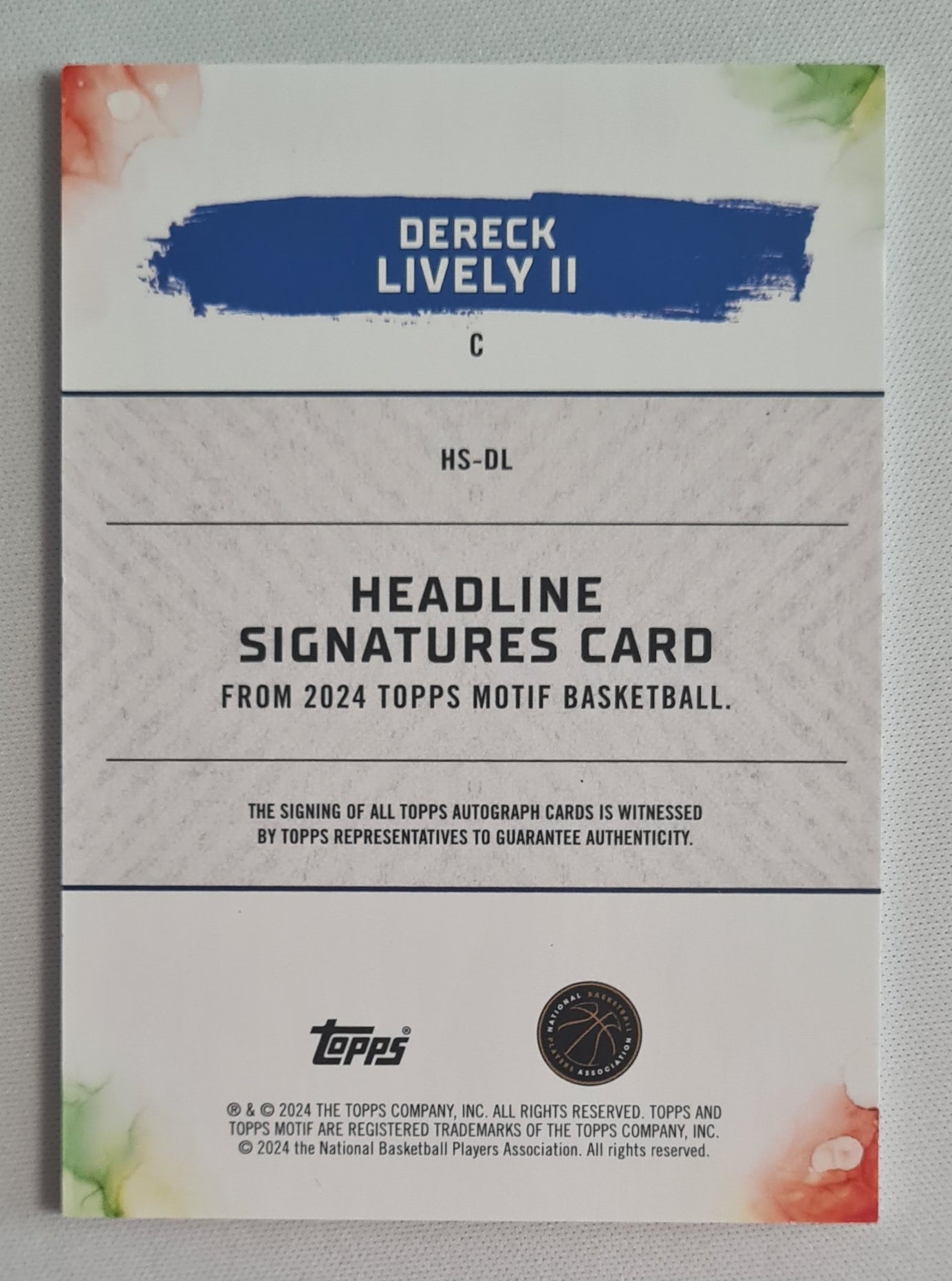 Dereck Lively II - 2024 Topps Headline Signatures (RC) NBA Basketball Dallas #HS-DL /99