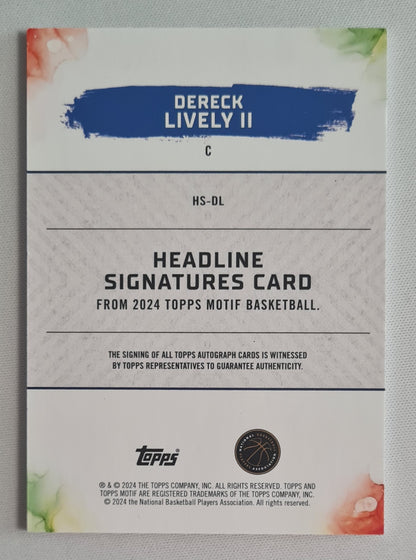 Dereck Lively II - 2024 Topps Headline Signatures (RC) NBA Basketball Dallas #HS-DL /99
