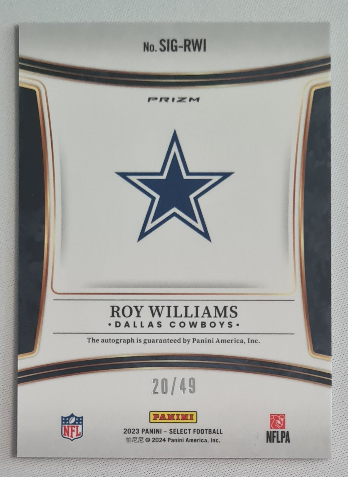 Roy Williams - 2023 Panini Select Football NFL Dallas Cowboys Prizm /SIG-RWI /49 /Autograph