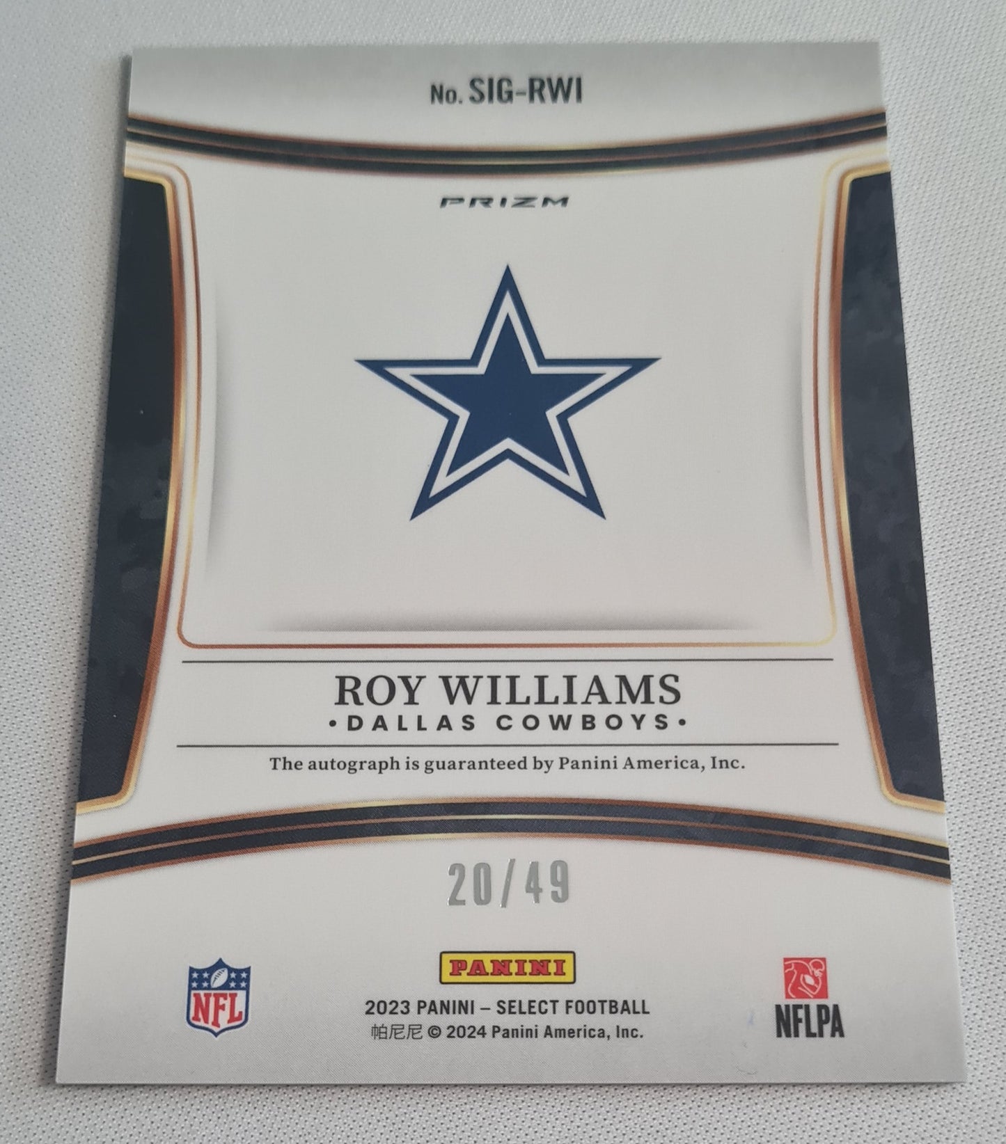 Roy Williams - 2023 Panini Select Football NFL Dallas Cowboys Prizm /SIG-RWI /49 /Autograph