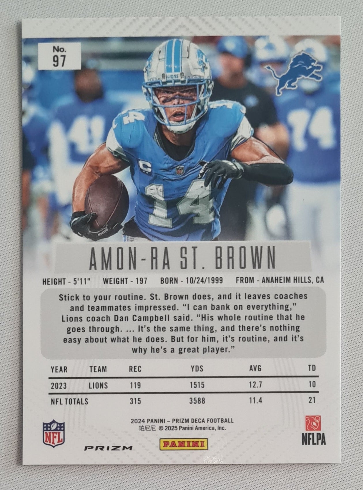 Amon-Ra St. Brown - 2024 Panini Prizm Deca Football NFL Deroit Lions #97 Refractor