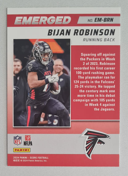 Bijan Robinson - 2024 Panini Score Football NFL Atlanta Falcons Emerged Gold Zone #EM-BRN /50 (damaged corner)
